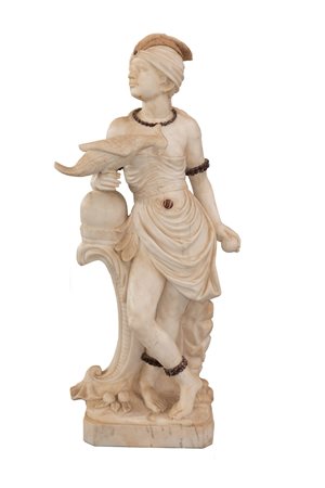  
Statua in marmo raffigurante "Allegoria dell'America" 
 cm 153x65; base cm 65x53x40