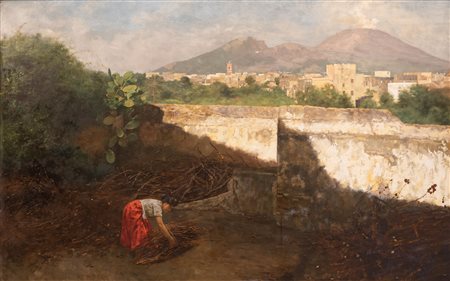 Giovanni Battista Filosa (Castellammare di Stabia, 1850 - Resina, 1935) 
Il Vesuvio 
Olio su tavola cm 120x170