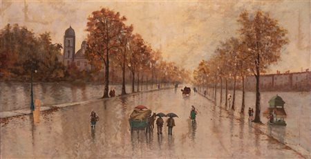  
Strade di Parigi 
Olio su tela cm 98x188; con cornice cm 114x204