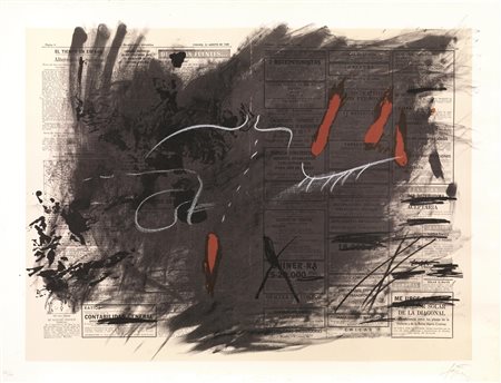 Antoni Tapies(Barcellona 1923 - 2012)SENZA TITOLOlitografia, cm 49x66; es....