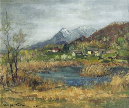 FELICE VELLAN<BR>Torino 1889 - 1976<BR>"Lago di Alice" primavera 1945