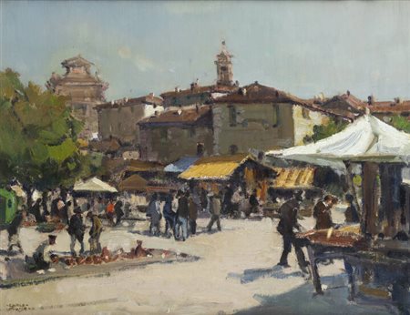 CARLO MUSSO<BR>Balangero (TO) 1907 - 1968<BR>"Mercato di Chieri"