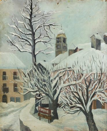 GIULIANO EMPRIN<BR>Torino 1902 - 1991<BR>"Bardonecchia sotto la neve"