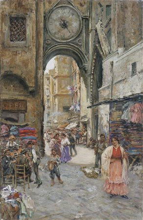 MIGLIARO VINCENZO (1858 - 1938) Arco di Sant Eligio a Napoli. Olio su tela ....