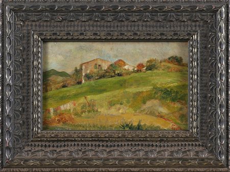 GIOLI LUIGI (1854 - 1947) Paesaggio campestre. Olio su tavola. Cm 25,00 x...
