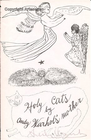 Andy Warhol, "And Once in a While One of Them Goes to the Devil", and the Frontispiece, from the series "Holy Cats" by Andy Warhol's Mother, 1954