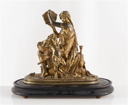 Grande scultura raffigurante Baccanale in bronzo dorato. Francia, ultimo...