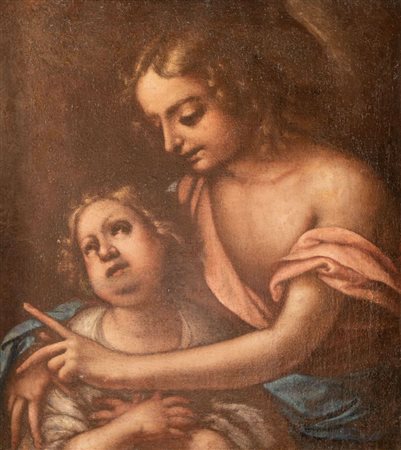 Maestro lombardo del XVIII secolo "Tobia e l'angelo". Olio su tela. Cm 64x58.