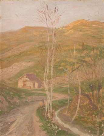 GIOVANNI SECCHI (Bologna 1876 - Darfo 1950) "Paesaggio". Olio su cartone. Cm...