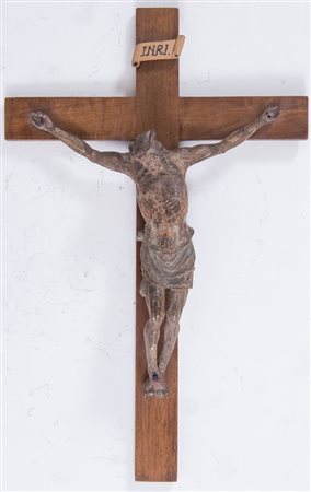 Crocifisso in legno intagliato e laccato. Figura del cristo antica con...