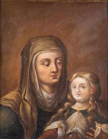 Maestro del XVII secolo "Madonna con ritratto di bambina". Olio su tela. Cm...