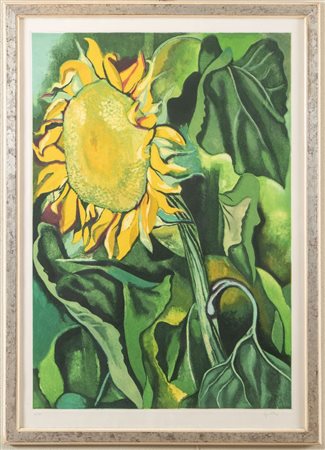 RENATO GUTTUSO (Bagheria 1911 - Roma 1987) "Girasole". Litografia a colori su...