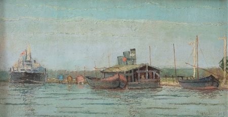 LUIGI BIANCHI (Milano 1827 - 1914) "Porto Corsini". Cm 23,5x43,5.