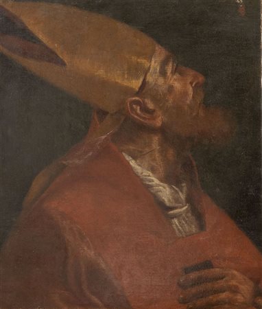 Maestro del XVII secolo. "Santo vescovo". Olio su tela. Cm 63,5x54.