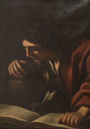 Maestro del XVII secolo, copia dal Guercino. “San Giovanni Evangelista”. Olio...