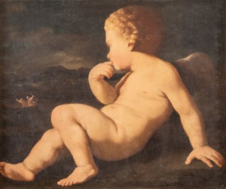 Maestro bolognese del XVII secolo. “Cupido”. Olio su tela. Cm 64x75.