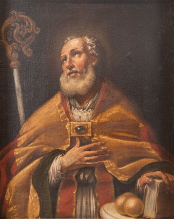 Maestro emiliano del XVII secolo. “Santo Vescovo”. Olio su tela. Cm 95x75.