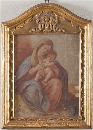 Maestro del XVIII secolo. “Madonna con Bambino”. Disegno a sanguigna e...