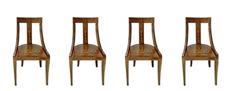 numero 4 sedie nello stile Carlo X in legno di noce intarsiati in legni chiari, 20th century