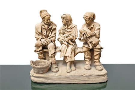 Giacomo Vaccaro (Caltagirone 1847-1931)  - Tre figurine in terracotta monocroma