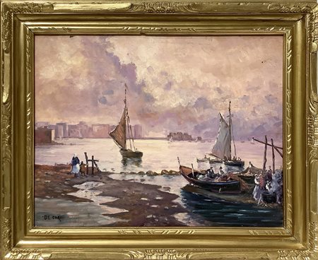 Nicolas De Corsi (Odessa 1882-Torre del Greco 1956)  - Marina con barche, 20th century