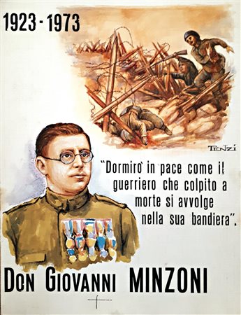 Ignoto BOZZETTO PER CARTOLINA COMMEMORATIVA. DON MINZONI tempera su carta...