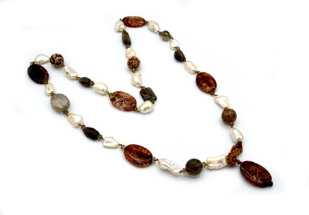 COLLANA CON PERLE SCARAMAZE E PIETRE DURE lunghezza cm 49