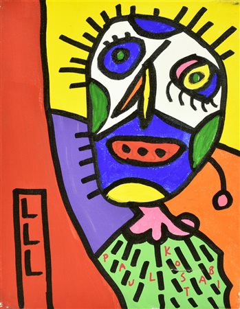 Paul Kostabi AS THE SUMMER DWINDLES olio e acrilico su tela, cm 35x28 firma...