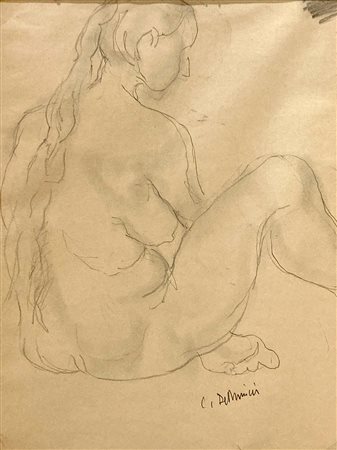 Cristoforo De Amicis NUDO DI SPALLE matita su carta, cm 46x33 firma