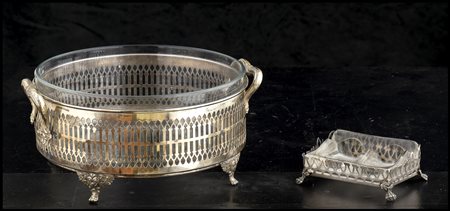  Ciotola e porta conserve in metallo e vetro, XX secolo