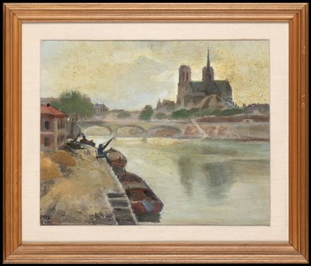 Luigi Polverini (Roma, 1903- 1960) Paesaggio con Notre Dame