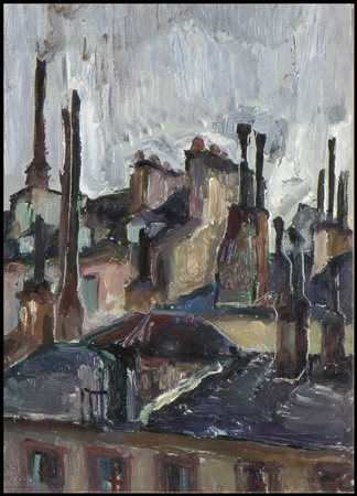 Luigi Polverini (Roma, 1903- 1960) Tetti del quartiere latino, Parigi