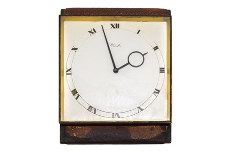 Kienzle - Raro orologio art Decò da tavolo in ottone e pelle, 1930s