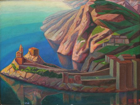 Gerardo Dottori (Perugia, 1884 - Perugia, 1977) Porto Venere 1958 Tempera su...