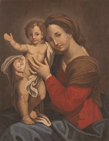 Tommaso Conca (attribuito a) (Roma, 1734 - Roma, 1822) 
Madonna con bambino 
Olio su tela cm 74x59; con cornice cm 88x72