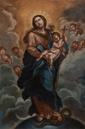 Scuola Romana fine XVIII secolo ( - ) 
Madonna Immacolata con bambino 
olio su tela cm 106x70