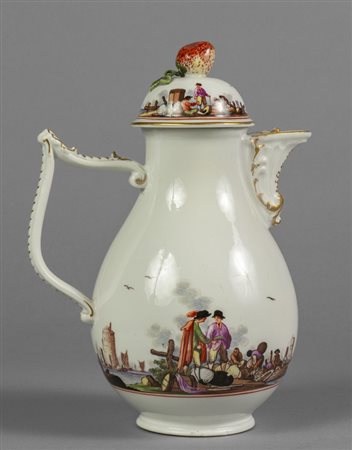 Caffettiera in porcellana di Meissen decorata con 