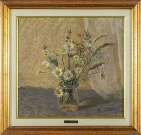 G.Romenati<br>Vaso di fiori <br>olio su tavoletta 