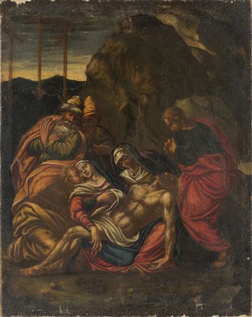 "Deposizione" olio, inizi sec.XVIII<br>cm. 71x90