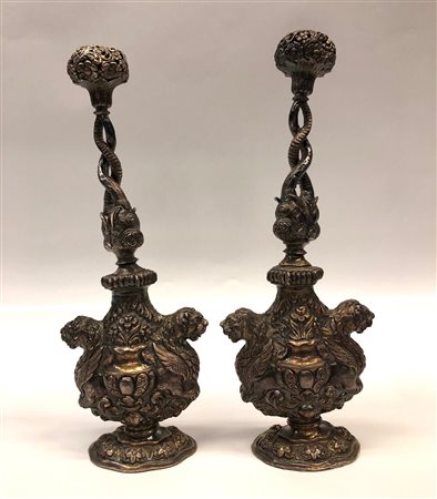 coppia di incensieri orientali in argento gr.1295 