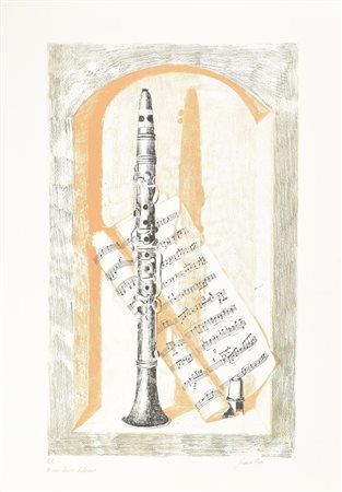 Franco Pieri CLARINETTO litografia su carta, cm 70x50, es. P.A. firma e...