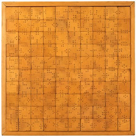 ALIGHIERO BOETTI 1940 - 1994 DAMA signed on a block, carved wood, executed in...