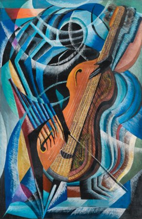 VITTORIO CORONA 1901-1966 SUONATORE DI CONTRABASSO mixed technique on canvas....