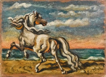 GIORGIO DE CHIRICO 1888 - 1978 CAVALLO IN RIVA AL MARE signed, oil on canvas....