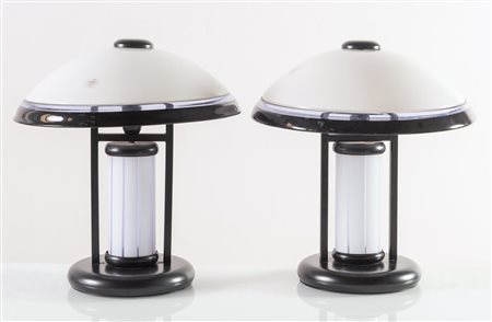 Coppia di lampade da tavolo bianche e nere, Murano, Anni ‘80.