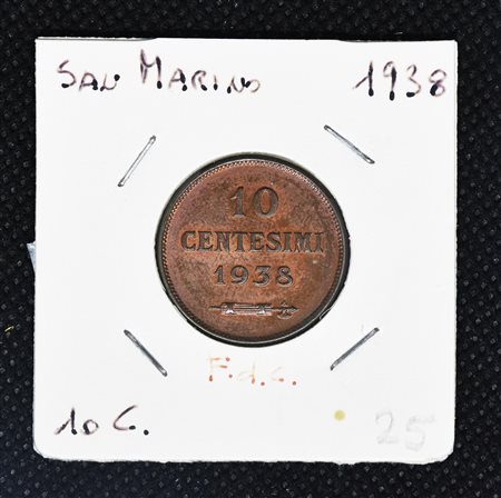 10 CENTESIMI REPUBBLICA DI SAN MARINO 1938 F.D.C.