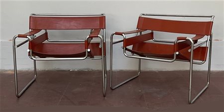 Marcel Breuer Coppia di poltrone modello "B3" o "Wassily". Produzione Bononia, B