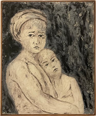 E. Delfino - "Maternità bianca", tecnica mista su tela (cm 60x50), firmata in b
