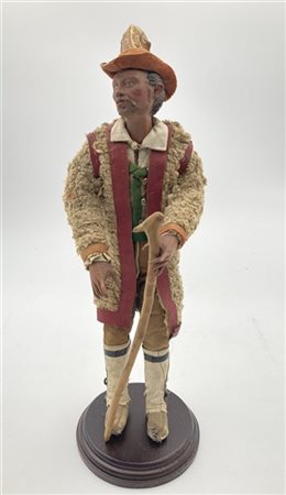 Arte napoletana, secolo XIX. "Pastore con bastone" scultura da presepe in terra