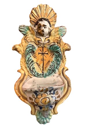 Acquasantiera in maiolica arianese, Nineteenth century